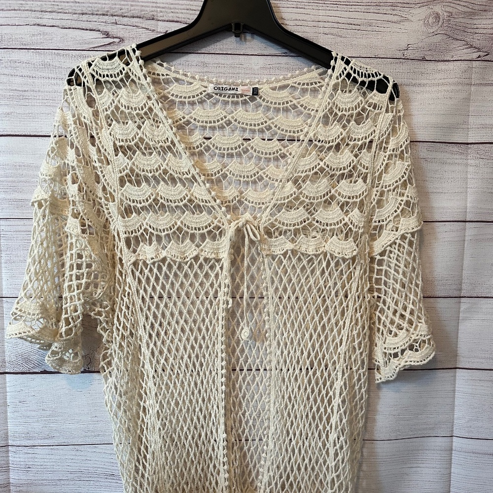 Origami Brand Womens Plus Size Crocheted Cardigan - "One Size"
